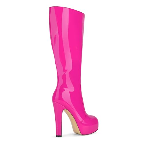 Image of richealnini Women's Low Platform Block High Heel Knee High Boots with Zipper
