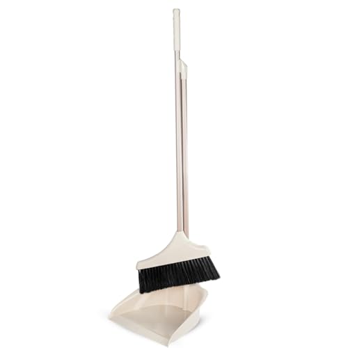 Image of Long Handle Dustpan with Brush Set | Ergonomic, Heavy Duty, and Easy to Use for Home, Office, and Kitchen Cleaning (Brown)