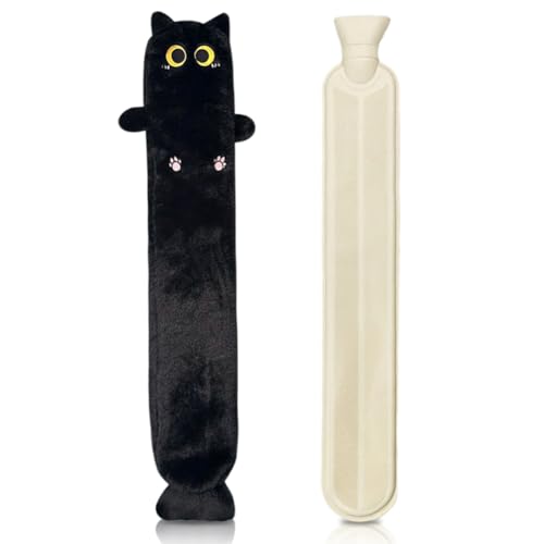 Longue Bouillotte en forme de chat,2L Bouillotte Peluche En Caoutchouc Avec Couvercle,75cm,Amovible Pour Le Nettoyage,Pour Réchauffer Cou épaules Dos...