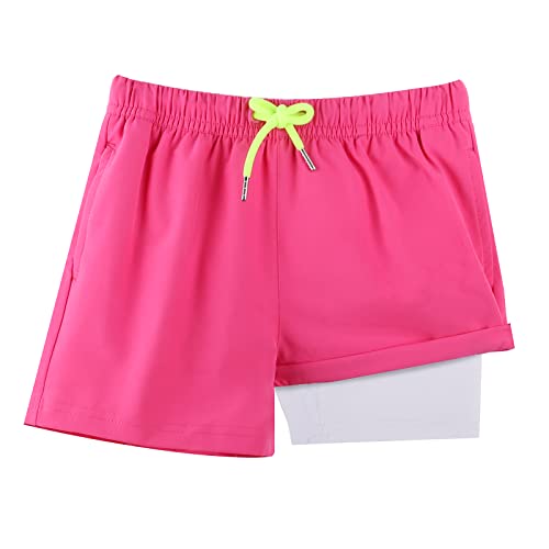 BRISIRA Boys Swim Trunks Bathing Suit Compression Boxer Brief Liner Swim Shorts Swimsuit Anti-Chafe Toddler Kids Youth Teen Hotpink