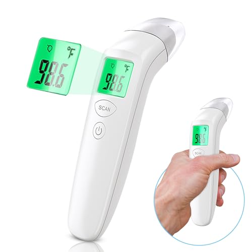 Digital Infrared Forehead Thermometer with Fever Alert – No Touch Adult & Baby Thermometer for Fever Colds & Flu – Non-Contact Body Temperature Gun with Memory Function for Infant Kid Newborn & Family