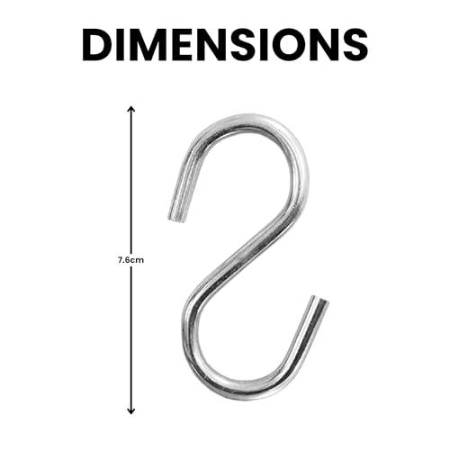 Image of Stainless Steel S Hooks Heavy Duty Hook for Kitchen Cutlery Hanging, Bathroom, Bedroom, Shop, Office, Closet, Curtain Rods, Pan, Pot, Potted Plant Hanging (Silver, 3 Inch) (Pack of 12)