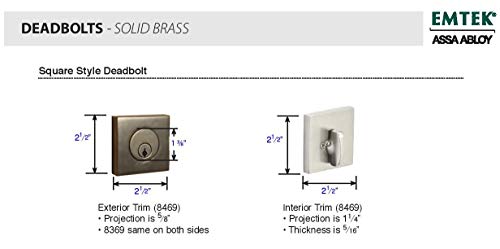 Emtek Hardware Deadbolt, Single Cylinder, Square, Solid Brass, Modern Style, C-Keyway, Model: 8469, Color: Satin Nickel (Us15) #TOP2