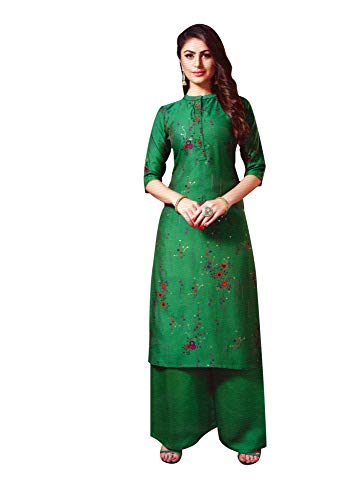 ladyline Rayon Silk Handwork Kurtis for Women with Palazzo Pants Set Kurta Indian Tunic Top Dress  (Size-46/ Green)