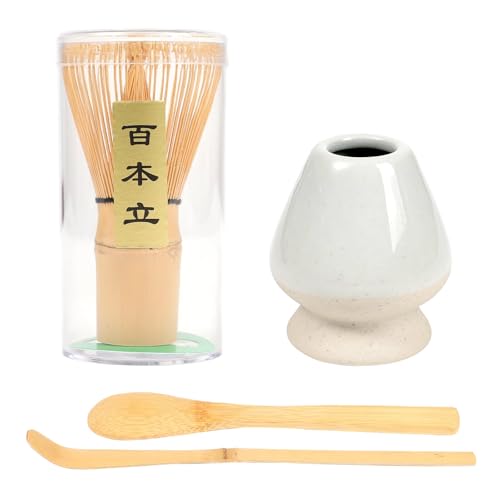 Matcha Whisk Set Matcha Whisk(Chasen) with Matcha Whisk Holder, Matcha Spoon and Matcha Scoop for Matcha Maker White