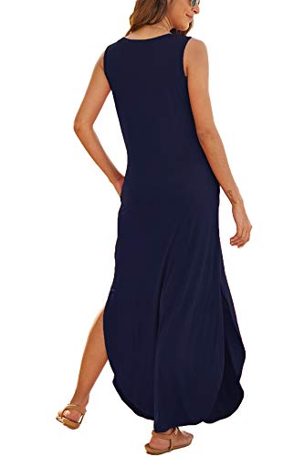 Image of Hount Women's Casual Summer Sleeveless Dress Loose Split Maxi Dresses with Pockets