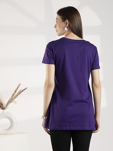 Image of 9shines Label Cotton Plus Size Long T-Shirt Tunic | Hip Covering Regular Top Nightwear| Sleepshirt Lounge wear for Women with Pocket (M-7XL)