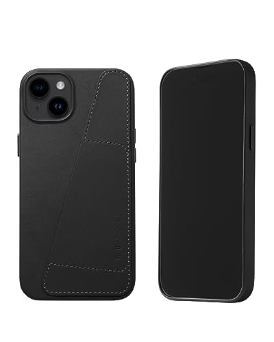 Mujjo Leather Wallet Phone Case - Fits iPhones 15 Plus and 14 Plus - MagSafe Compatible - Premium European Leather Case with Card Pocket - Enhanced Phone & Camera Lens Protection - Slim Profile Black