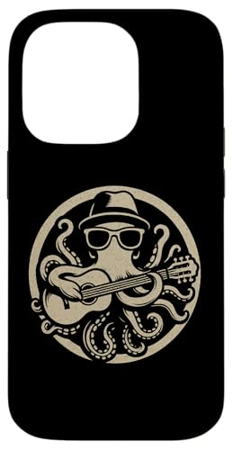 クールなタコのギター奏者デザイン 面白い音楽愛好家 海の生き物 スマホケース iPhone 14 Pro 用