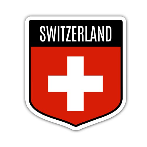 Squiddy Switzerland Flag Shield - Vinyl Sticker for Car, Laptop, Notebook (5" high)