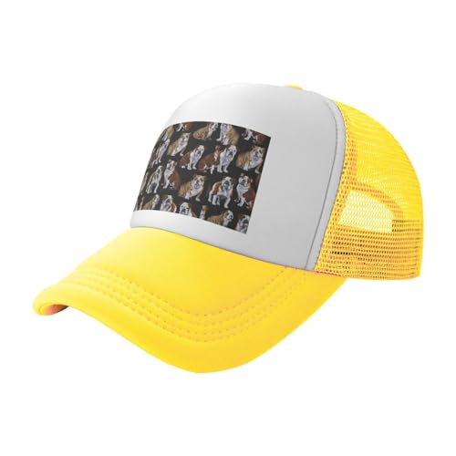DIEzig Sombreros de camionero casuales con estampado de bulldogs ingleses, gorras de béisbol con parte trasera de malla, sombreros ajustables para viajes de fin de semana, amarillo, Talla única