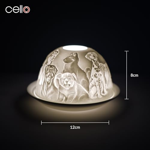 Cello Porzellan Teelichthalter Kuppel - Design für Hundeliebhaber mit 3D-Projektionsbild und Nachricht, duftend, unparfümiert, LED-Kerzenwachswärmer, Geschenk für Mama und Papa, Ornament für