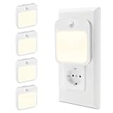 Nachtlicht Steckdosen mit Bewegungsmelder,Dämmerungs‑bis‑Morgengrauen‑Sensor,warmes Lichtdesign mit stufenlos dimmbarer LED,NO/OFF/AUTO‑Modi,Nachtlicht für Kinder,Flure,Treppen,Schlafzimmer,4 Stück