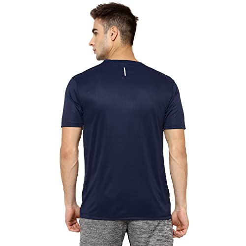 Image of CAHOOT Men Solid Crew Neck Sports T Shirt Navy