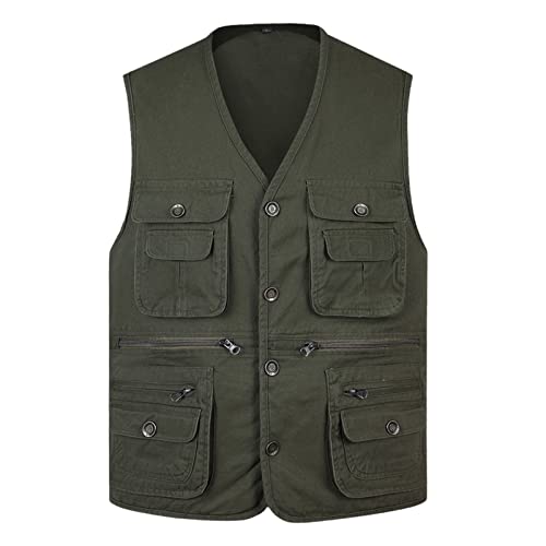 Gilet d'été pour homme sans manches couleur armée unie à multiples poches fonctionnelles XL