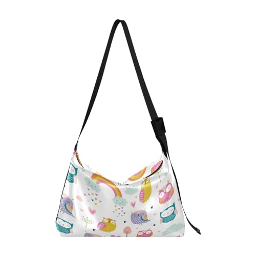 Bolsos cruzados medianos unisex de otoño para mujer, bolso bandolera grande, lindo diseño de búhos kawaii de dibujos animados, Varios colores, 1 size