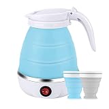 Hervidor Eléctrico Plegable, 600ML Calentador de Agua Portatil con 2 Vasos Plegables, Hervidor Agua Electrico Pequeño, Hervidor de Agua Eléctrico Silicona