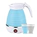 Produktbild Faltbarer Wasserkessel, Elektrischer Silikon Wasserkocher mit Edelstahlboden, 600ml Reisewasserkocher Camping Wasserkanne mit 2 faltbaren Bechern