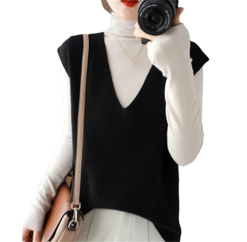 Autumn Winter Women Knitted Cashmere Sweater Vest Korean Sleeveless V-Neck Pullover Female Vest Loose Tops