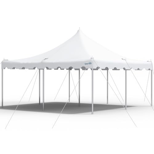 Quictent 20x20 Pole Party Tent Heavy Duty Fire Retardant Weekend Canopy Easy Set Up with 50 Person Capacity, Outdoor Canopies for Parties, Weddings, and Events (No Sides,White) White 20x20ft