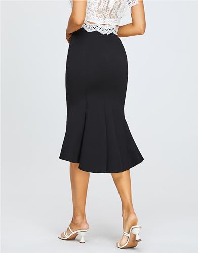 Kisidoo Women's Button Decor Split Elegant Vintage Office Knee Length Pencil Fishtail Skirt4