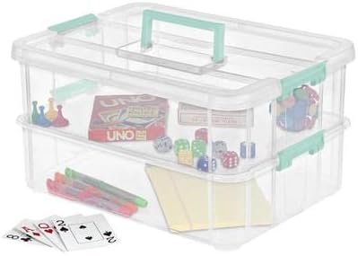 Sterilite 1427CLR Stack & Carry - 2 Layer Box, Clear Lid & Blue Handle, See-through layers - Image 5