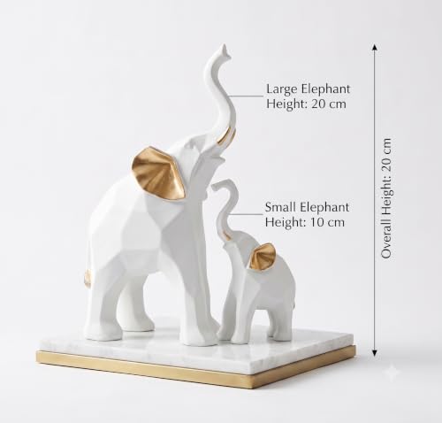 Image of Shri Balaji Caft White Resin Decorative Elephant Figurines Set of 2 | 20 cm Geometric Standing Elephant Showpieces for Home Decor | Housewarming Gift