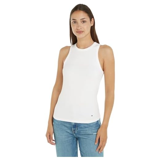 Tommy Hilfiger Femme Haut Slim 5X2 Rib Stretch, Blanc (Ecru), M