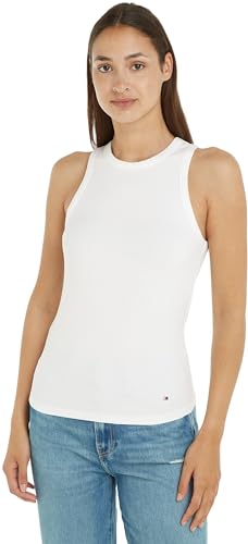 Tommy Hilfiger Damen Top Slim Rib Tank Top mit Stretch, Weiß (Ecru), XXS – Ansicht 1
