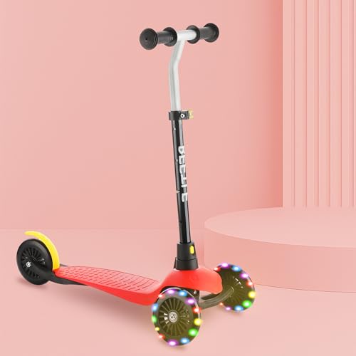 Image of Toyshine 3 Wheel Beetle LED Wheels Runner Scooter with Anti Slip ABS Base Aluminium Structure Height Adjustable Handlebar Hold Upto 25kg for Kids Boys Girls - Red