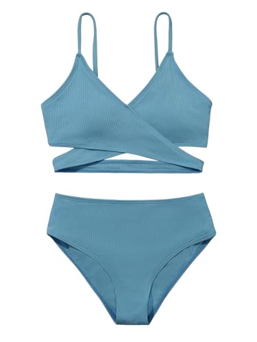 Zweiteiliges Bikini-Set für Mädchen, gerippt, Kreuzriemen, Badeanzug,...