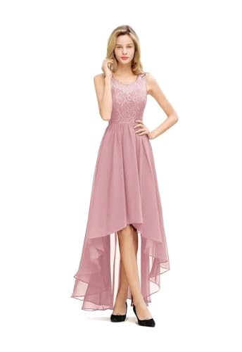 Vestidos de Dama de Honor Vestidos De Dama Honor Gasa Color Rosa Polvoriento, Altos Y Bajos For Invitados Boda, Fiesta Noche para la Noche(Pink,16)