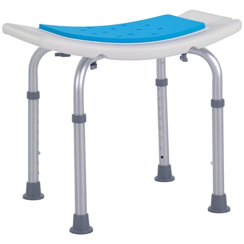 HOMCOM Siège de Douche réglable en Hauteur Tabouret de Douche Ergonomique Pieds antidérapants Charge Max. 135 Kg alu HDPE Blanc Bleu