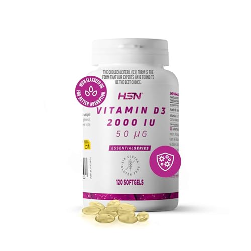 HSN Vitamina D3 2000 UI (50mcg) | 120 Perlas | Vitamina D Colecalciferol | Softgels con Aceite de Lino para Mayor Absorción | No-GMO, Sin Gluten ni Lactosa