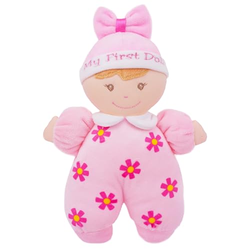 June Garden 9' My First Doll Sienna - Soft Plush Baby Doll with Rattle - Pink Outfit