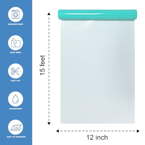 Image of Mint Green Heat Transfer Vinyl HTV Roll Matte PU 12 inch x 15 ft. | Easy to Cut, Weed & Transfer, Mint Green Iron On Vinyl for Cricut, Silhouette Cameo & Other Craft Cutter Cutting Machine
