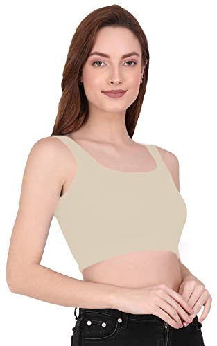 Image of THE BLAZZE 1044 Women's Cotton Basics Sexy Solid Square Neck Slim Sleeveless Saree Readymade Saree Bra Blouse Crop Top T-Shirt for Women
