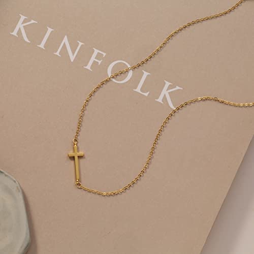 Tasiso Side Ways Cross Pendant Necklace For Women 14K Gold Plated Dainty Sideway Cross Necklace Horizontal Faith Necklace Minimal Everyday Jewelry Gift #TOP5