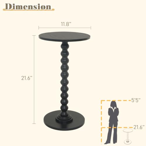 Image of Fultyle Round Side Table, Small Drink Table for Small Spaces, Modern Accent End Table Nightstand with Solid Wood Leg for Living Room, Bedroom, Corners, and Office (Black)