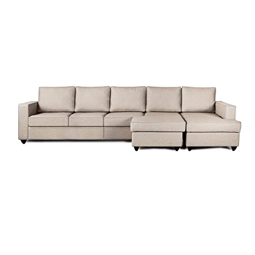 Image of Wakefit Sofa Set | 3 Year Warranty | Sofa 3 Seater, 3 Seater Sofa for Living Room, Wooden Sofa Set, 4 Seater + Right Aligned, Sofa for Living Room - Napper(Omega : Pearl)