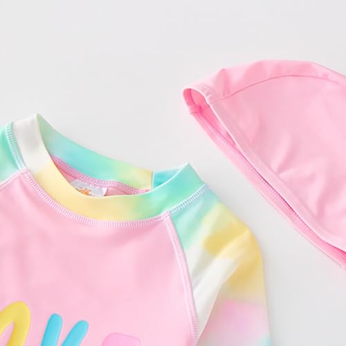 Vivobiniya Kids Girls Two piece Swimsuits Long Sleeves Rash Guard Shirts Swim trunks swim caps UPf50+ 3-12Y4