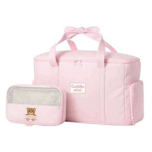 Cuddle Mimi Hospital Bag for Women Labor Delivery Baby & Toddler Duffle Bag in Quilted Nylon with Cotton Padding - for Labor and Delivery Essentials |2 PCS Set |Baby Pink