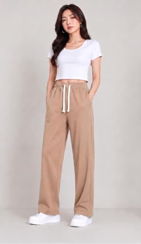 Image of Samfor Woman's Loose Fit Track Pants - Polycotton Joggers with Elastic Waistband & Side Pockets, Lower Comfortable for Gym, Running & Casual Wear