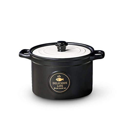 HIAQIMEI Weiße Keramik-Auflaufform mit weißem Deckel, 4 l, rund, Porzellan-Tontopf, Suppentopf für offenes Feuer, Eintopf, Suppentopf, rund, weiß Cover