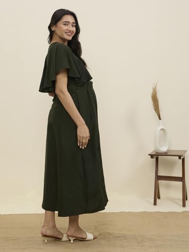 Image of MomToBe Women's Cotton Maternity Dress | Nursing Feeding Dress with Concealed 14-Inch Side Zippers | Office Wear for Pregnancy & Postpartum