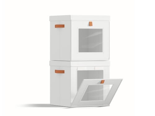 Image of Homsorout Cube Storage Bins with Lids - Front Opening, Clear Window, 2 Pack | 11.8 inch Cube Fit, Stackable Design, Foldable Storage, Dust Protection, Easy Carry Handles, Ideal for Closet, Shelf, Dorm & RV