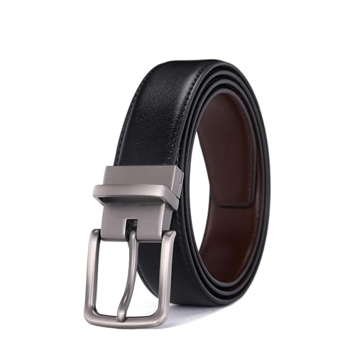 Men's Pin Buckle Belt,Pure Leather,Pinhole Swivel Buckle,Reversible,125cm,Black