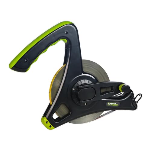 Grettz Precision 100m Nylon-Coated Steel Tape Measure – Open-Reel Surveyor’s Tape, ABS ‘Z’ Frame, EC Class II, Metric & Imperial, Durable Nylon-Laminated Blade (100m)