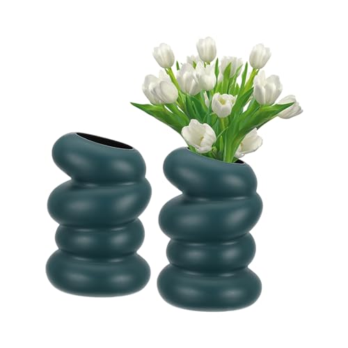 PATIKIL Jarrones de Flores, 2pcs Jarrones Creativos y Elegantes para Ramo Jarrón de Flores Irrompible Decorativo para Hogar Centro de Mesa Oficina Boda Fiesta, Verde Oscuro