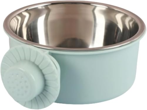 SearEase ペットボウル ハンガー ゲージ用 ペット食器 餌入れ 猫 犬 うさぎ 小動物用 食器 ウォーターボウル ケージ用 固定 ステンレス製 (グリーン,M)